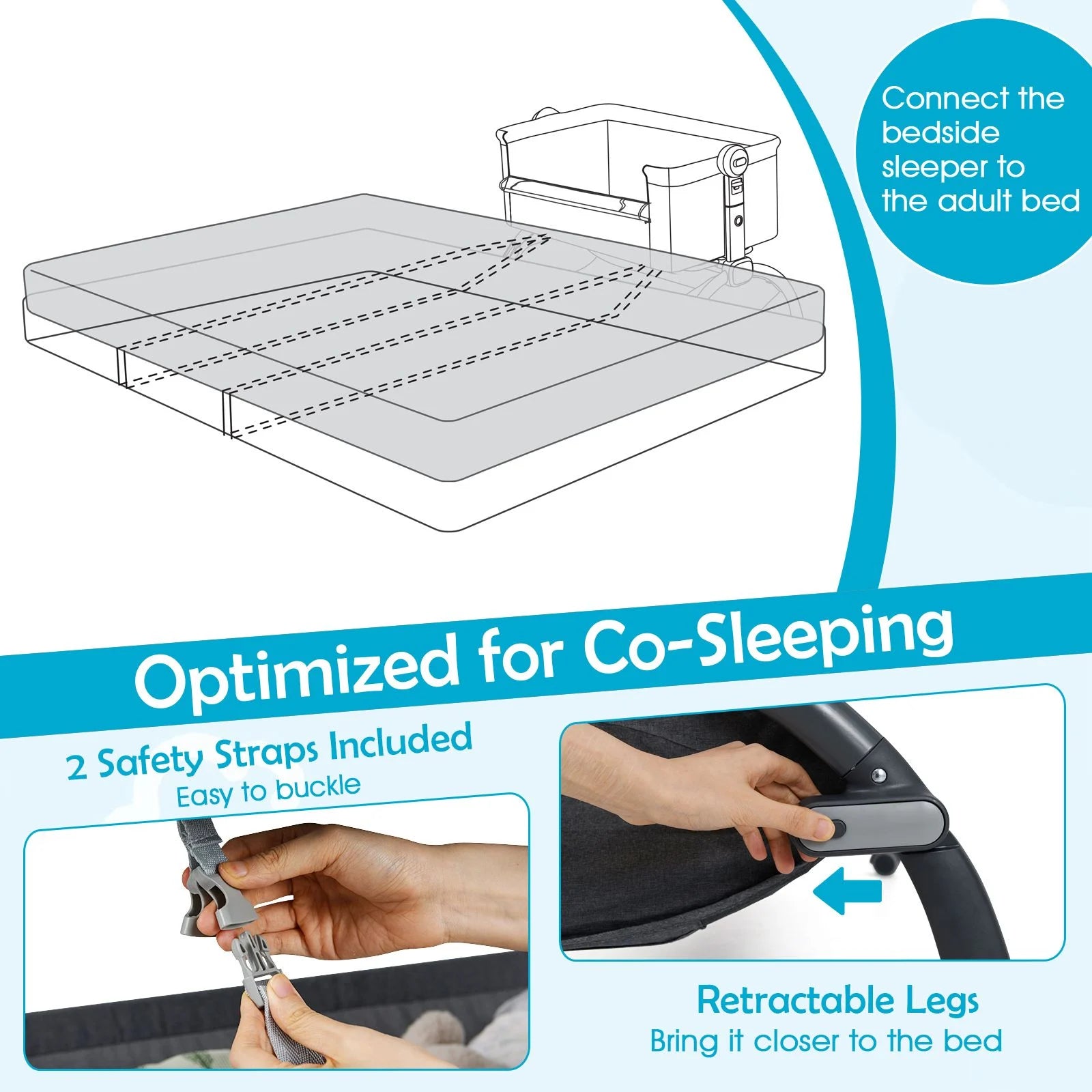 Baby Bassinet Bedside Sleeper with 7-Height Adjustment for Newborns
