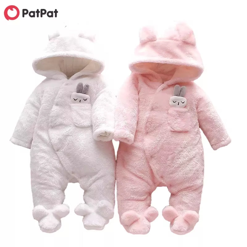 Winter Baby Clothes Baby Girls Baby Boys Unisex Solid Fleece Rabbit Hooded Footed / Footie Long-Sleeve Baby Jumpsuit