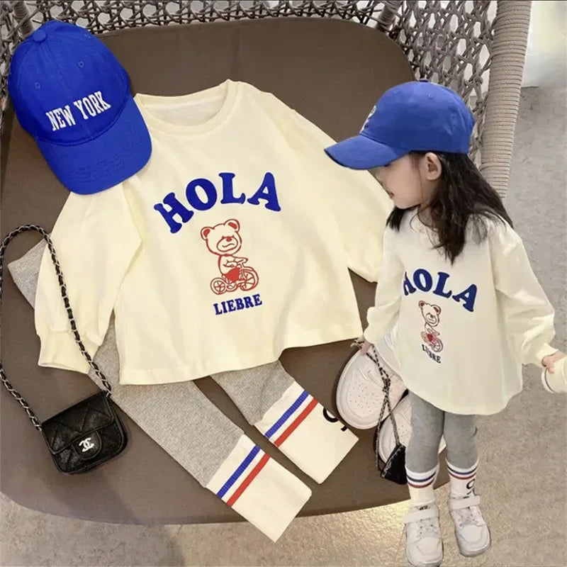 Fashion Baby Girl Boy Cotton Clothes Set Cartoon Bear Sweatshirt+Legging Pant 2Pcs Infant Toddler Hoodie Set Baby Clothes