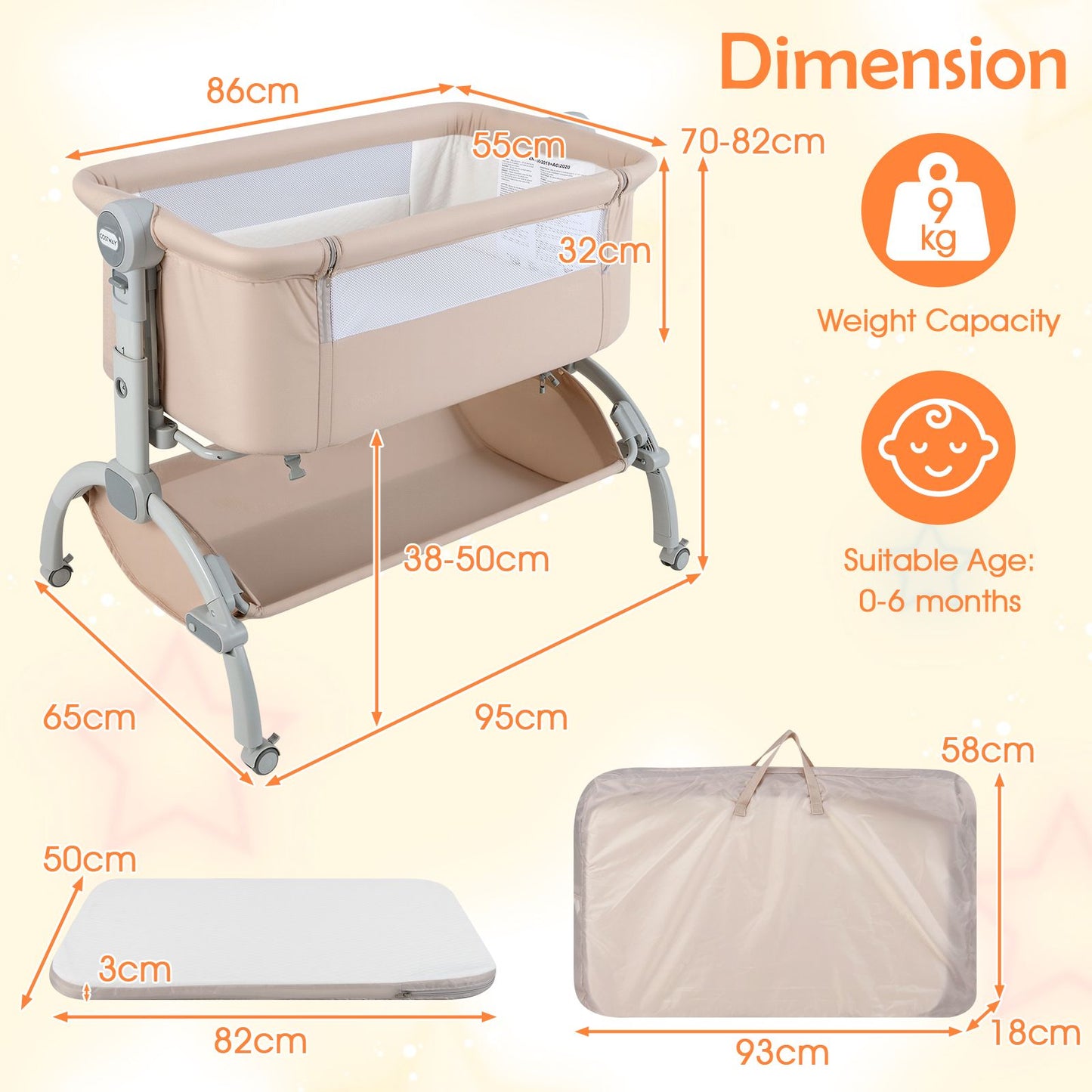 Baby Bassinet Bedside Sleeper with 7-Height Adjustment for Newborns