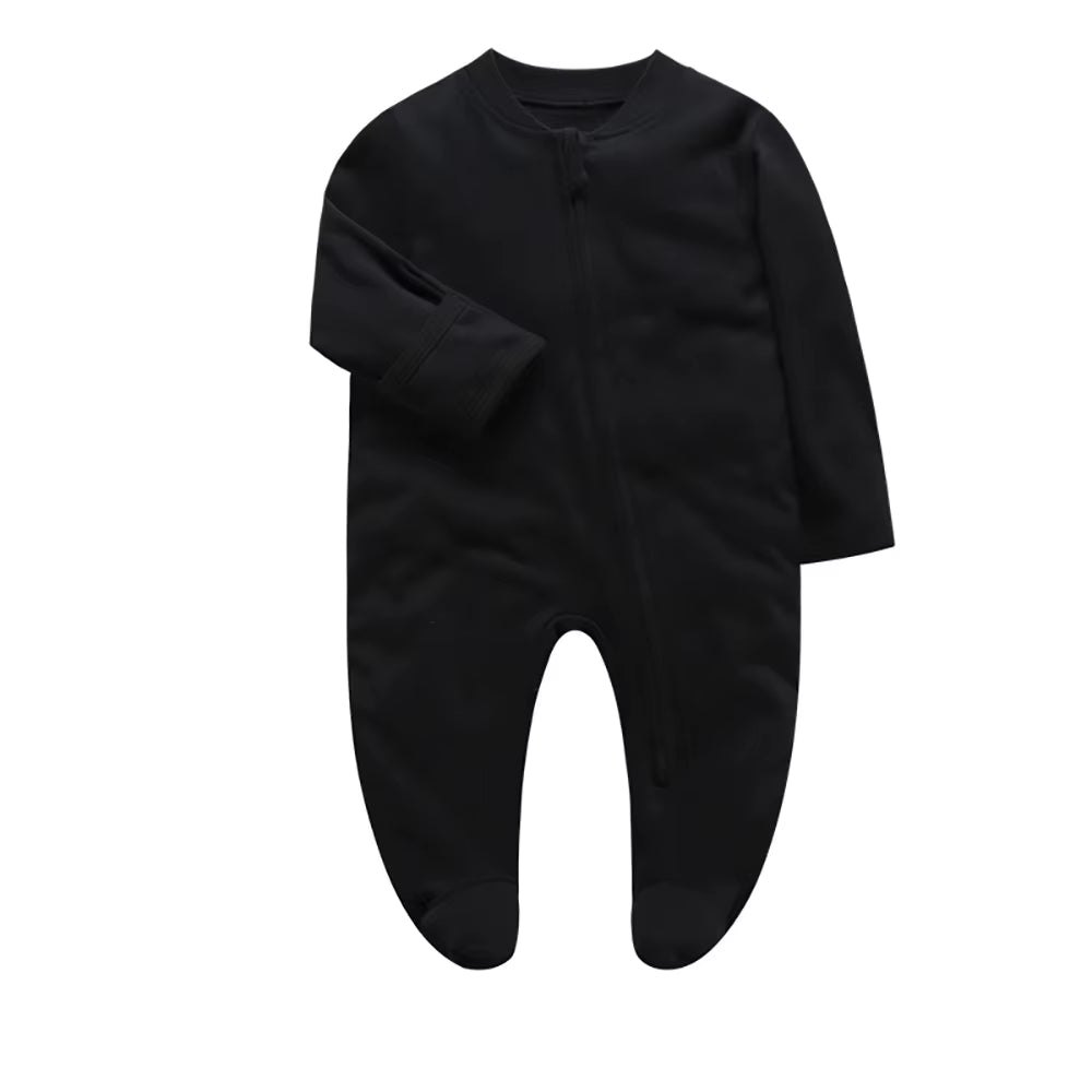 Newborn Footed Pajamas Zipper Girl and Boy Romper Long Sleeve Jumpsuit Cotton Solid White Fashion 0-12 Months Baby Clothes