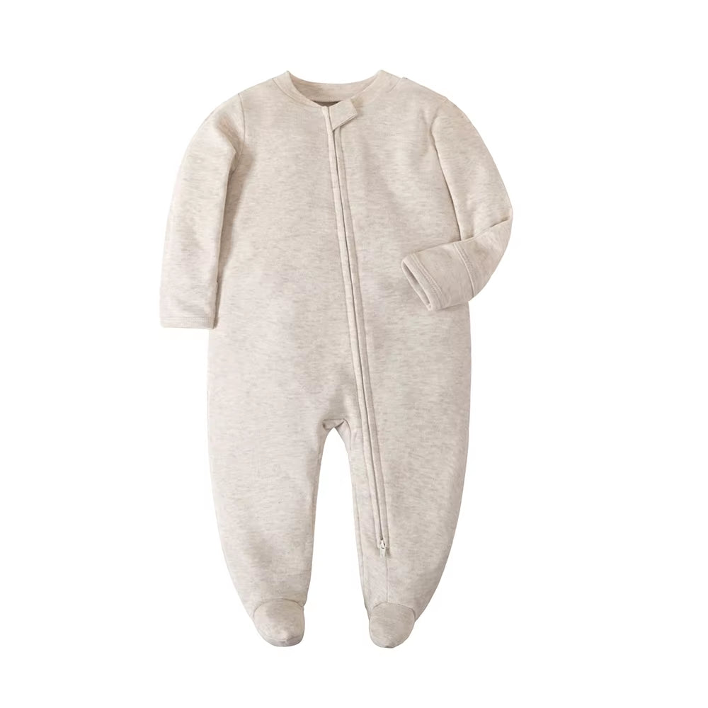 Newborn Footed Pajamas Zipper Girl and Boy Romper Long Sleeve Jumpsuit Cotton Solid White Fashion 0-12 Months Baby Clothes