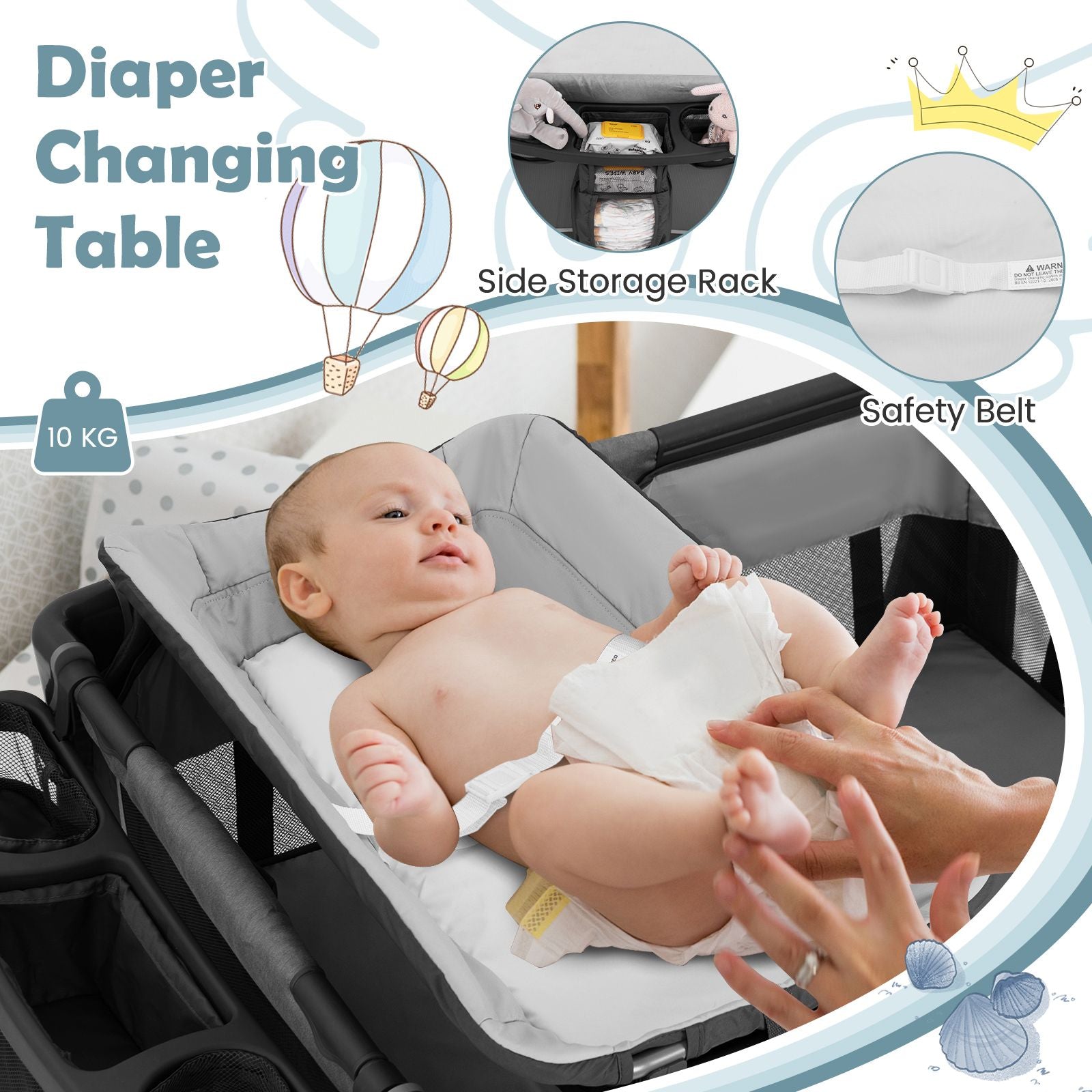 5-In-1 Foldable Pack and Play with Removable Bassinet