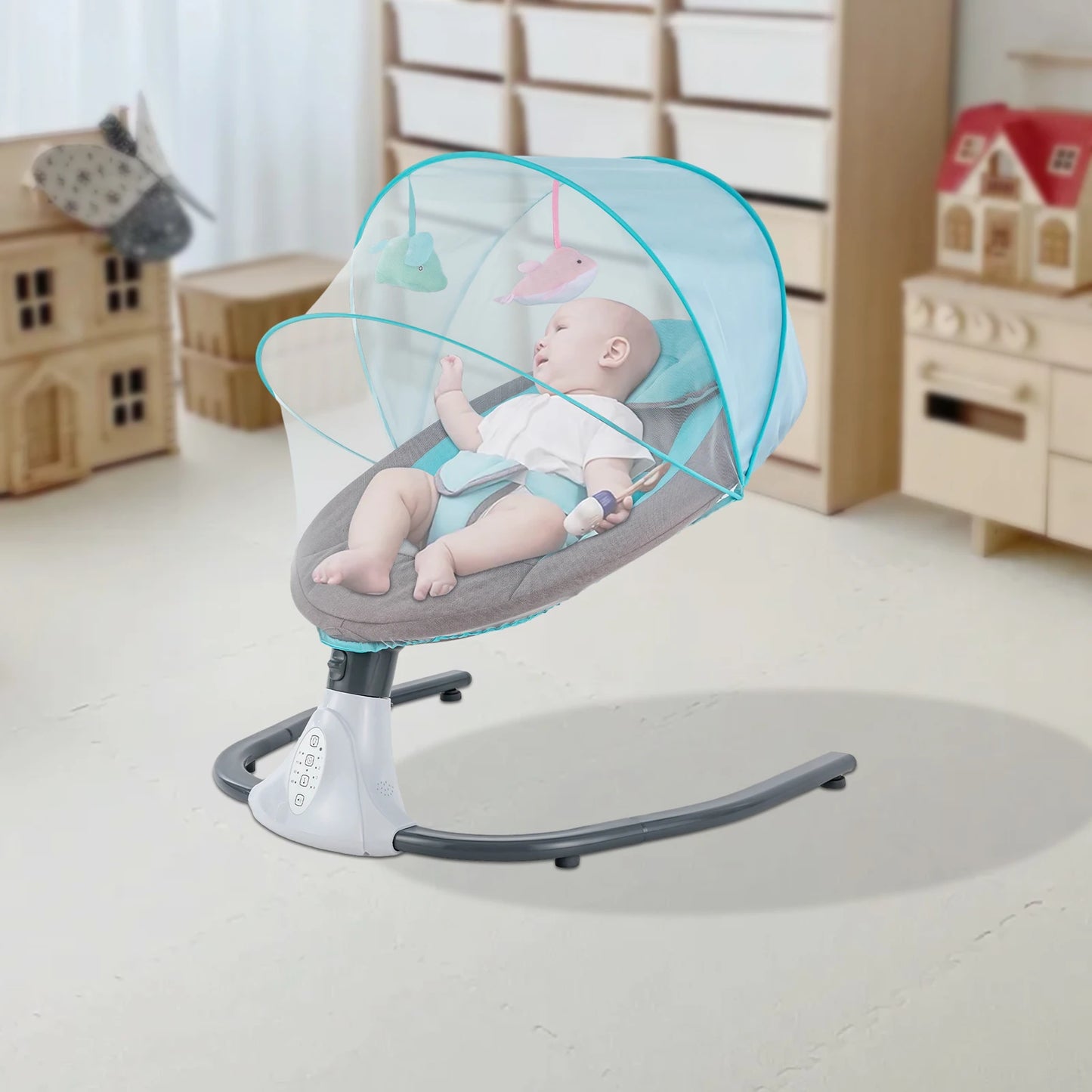 Electric Baby Swings for Infants to Toddler,Rocking Bedside Sleeper W/Wheels Travel Bag Music Speake for Newborn Boys and Girls
