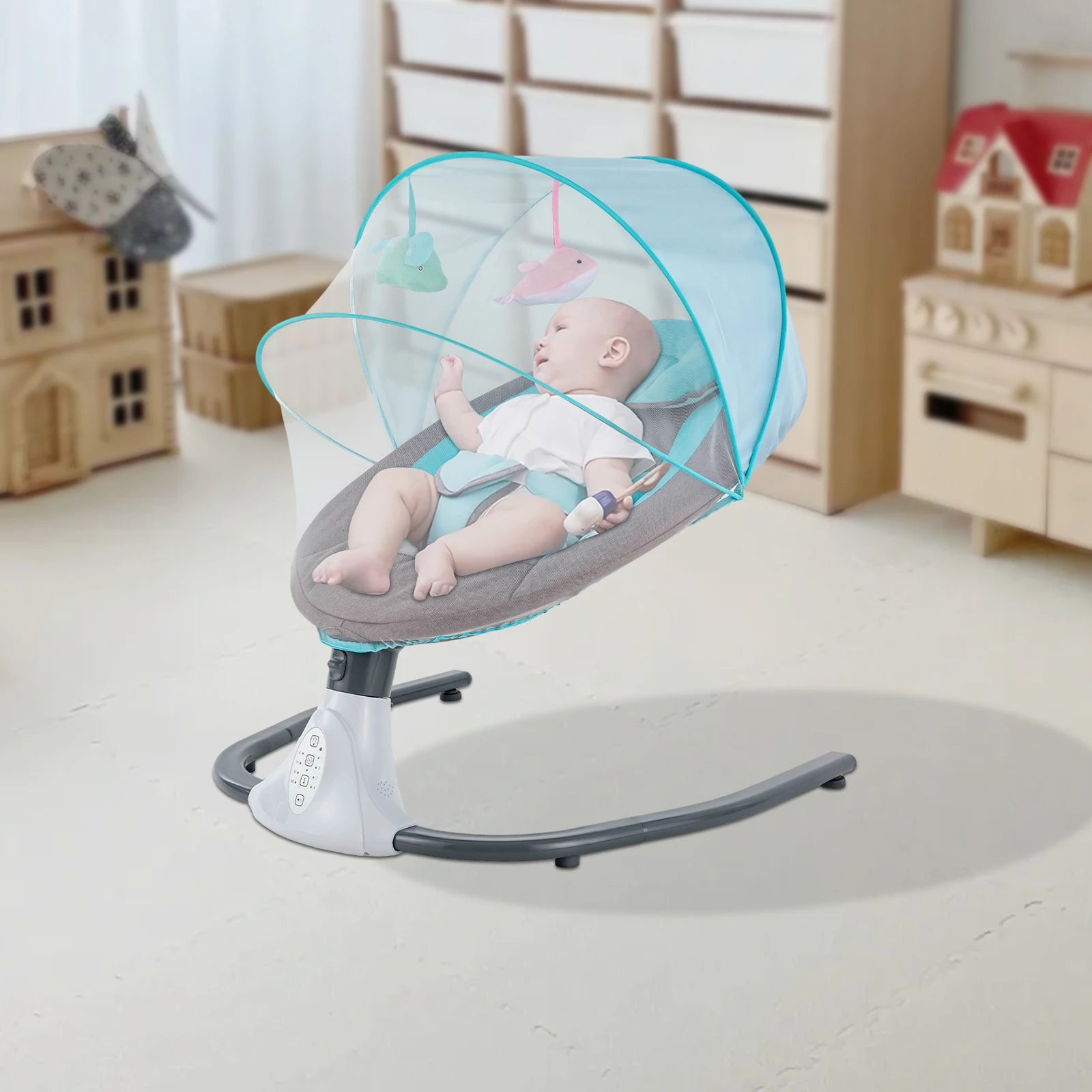 Electric Baby Swings for Infants to Toddler,Rocking Bedside Sleeper W/Wheels Travel Bag Music Speake for Newborn Boys and Girls