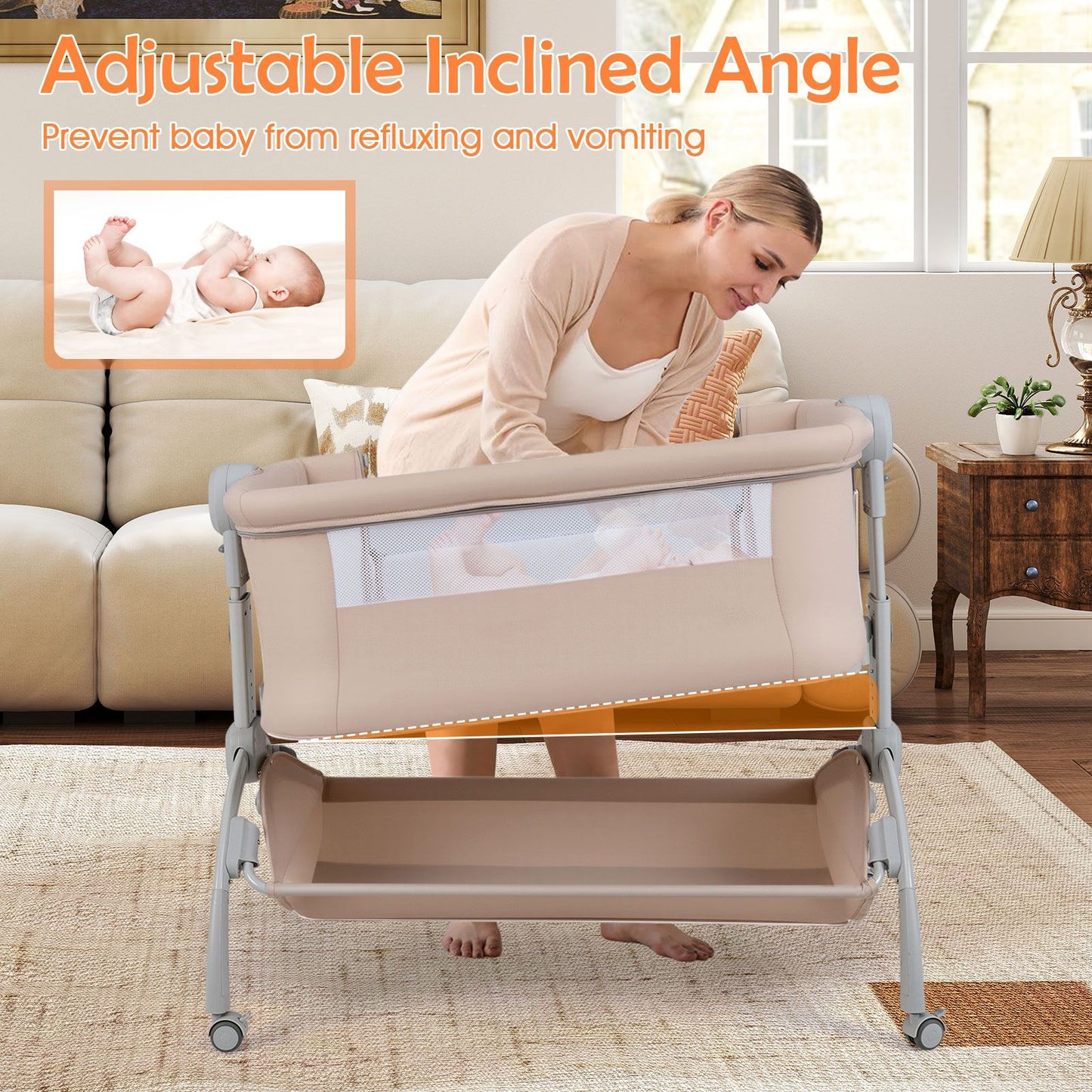Baby Bassinet Bedside Sleeper with 7-Height Adjustment for Newborns