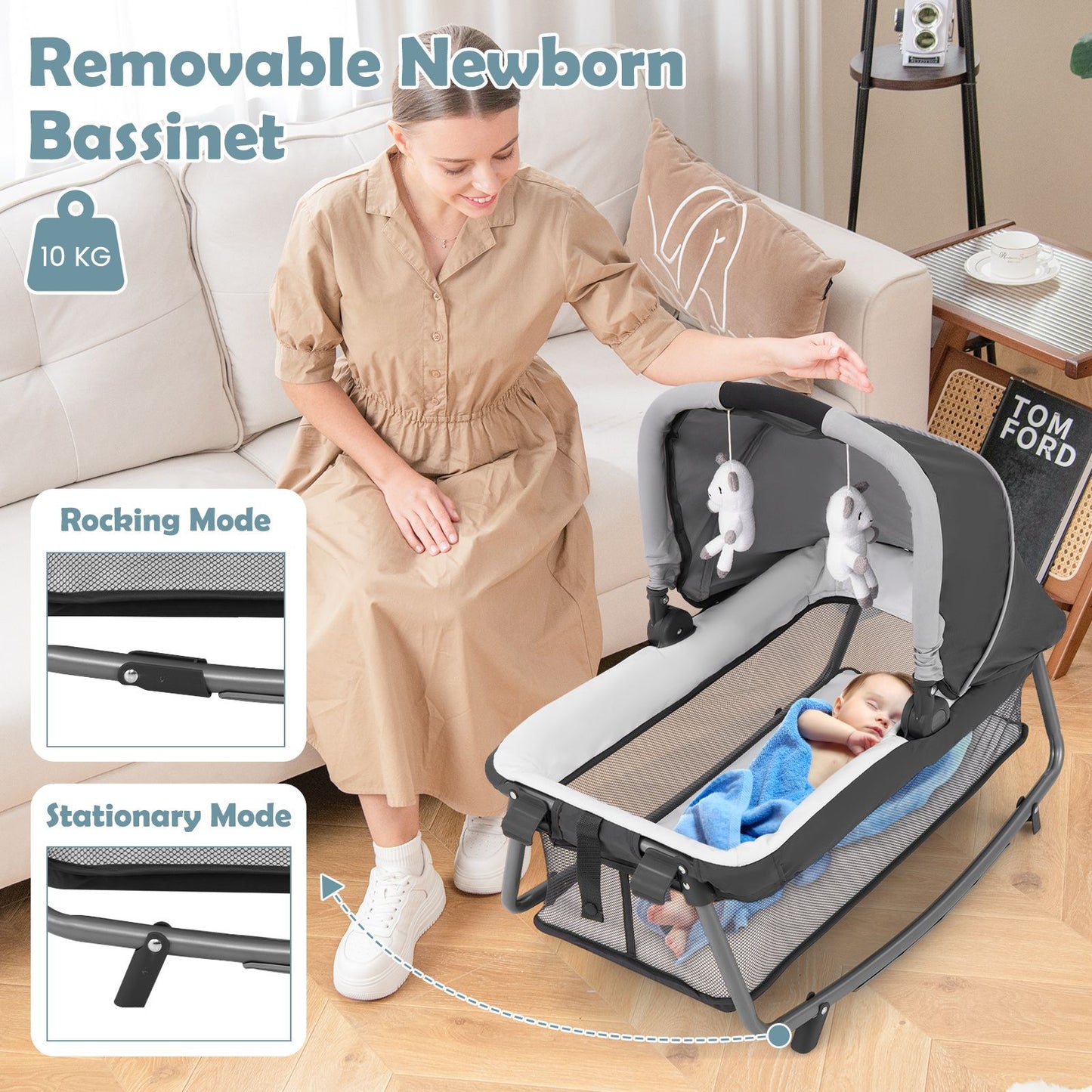 5-In-1 Foldable Pack and Play with Removable Bassinet