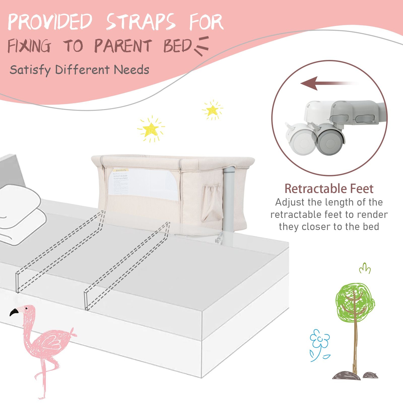 3-In-1 Adjustable Baby Bedside Bassinet with Mattress