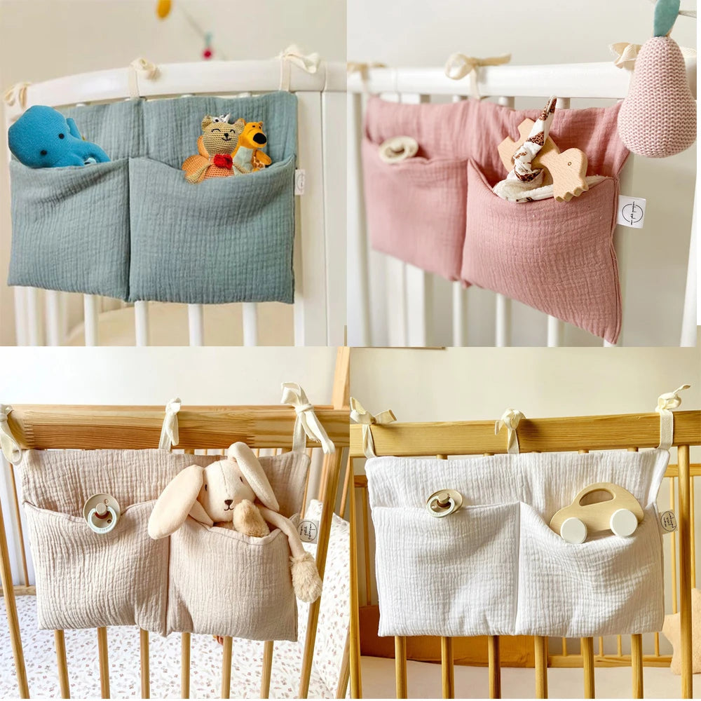 Baby Crib Organizer Cot Caddy Bed Storage Bag 2 Pockets Bedside Hanging Diaper Nursery Toys Bag Diapers Stroller Organize