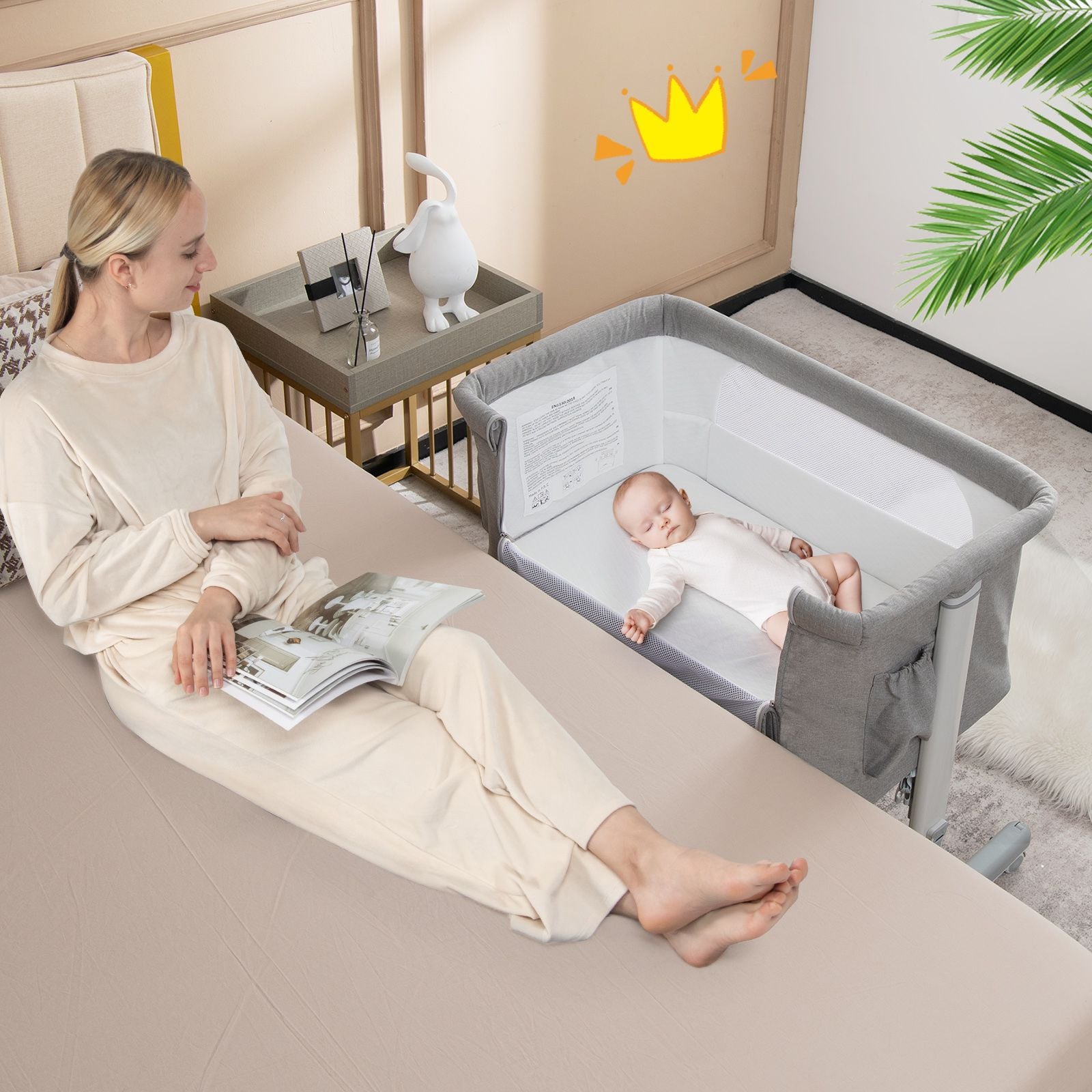 3-In-1 Adjustable Baby Bedside Bassinet with Mattress