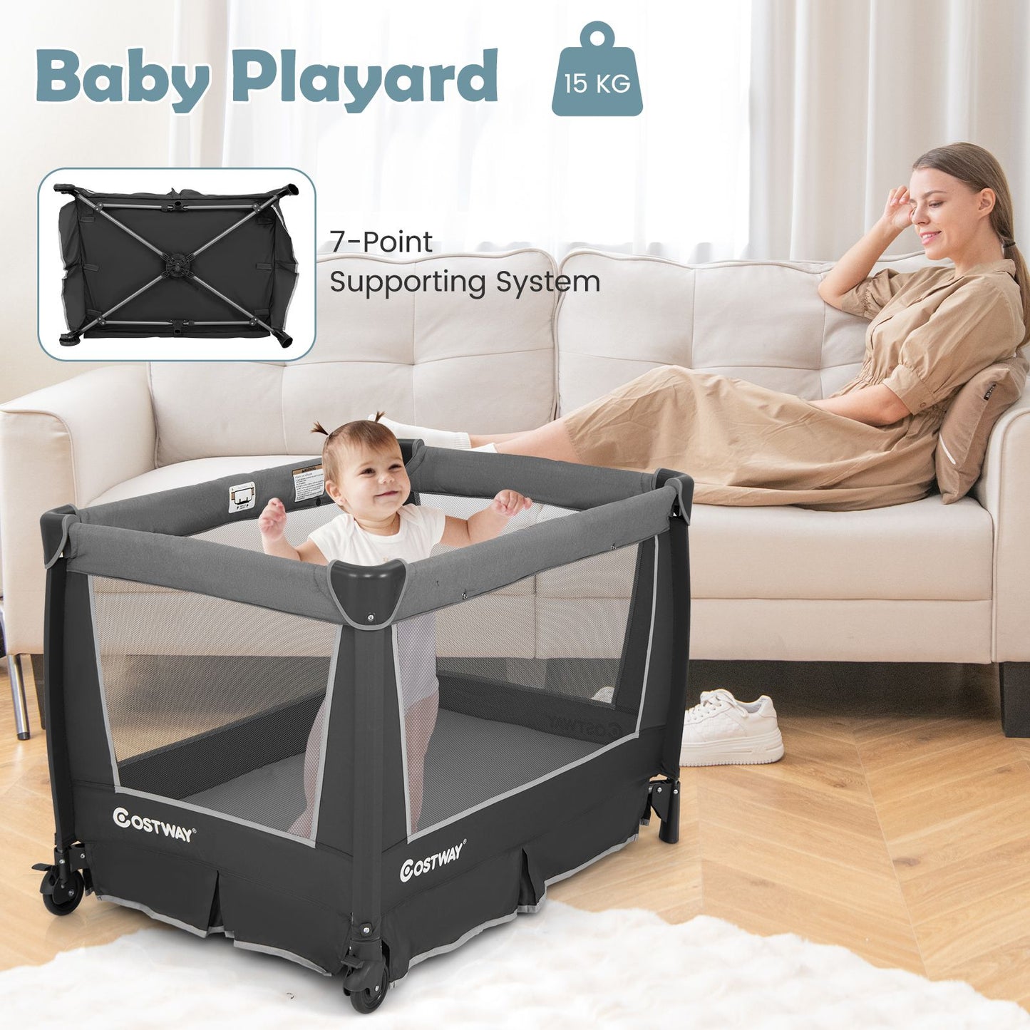 5-In-1 Foldable Pack and Play with Removable Bassinet