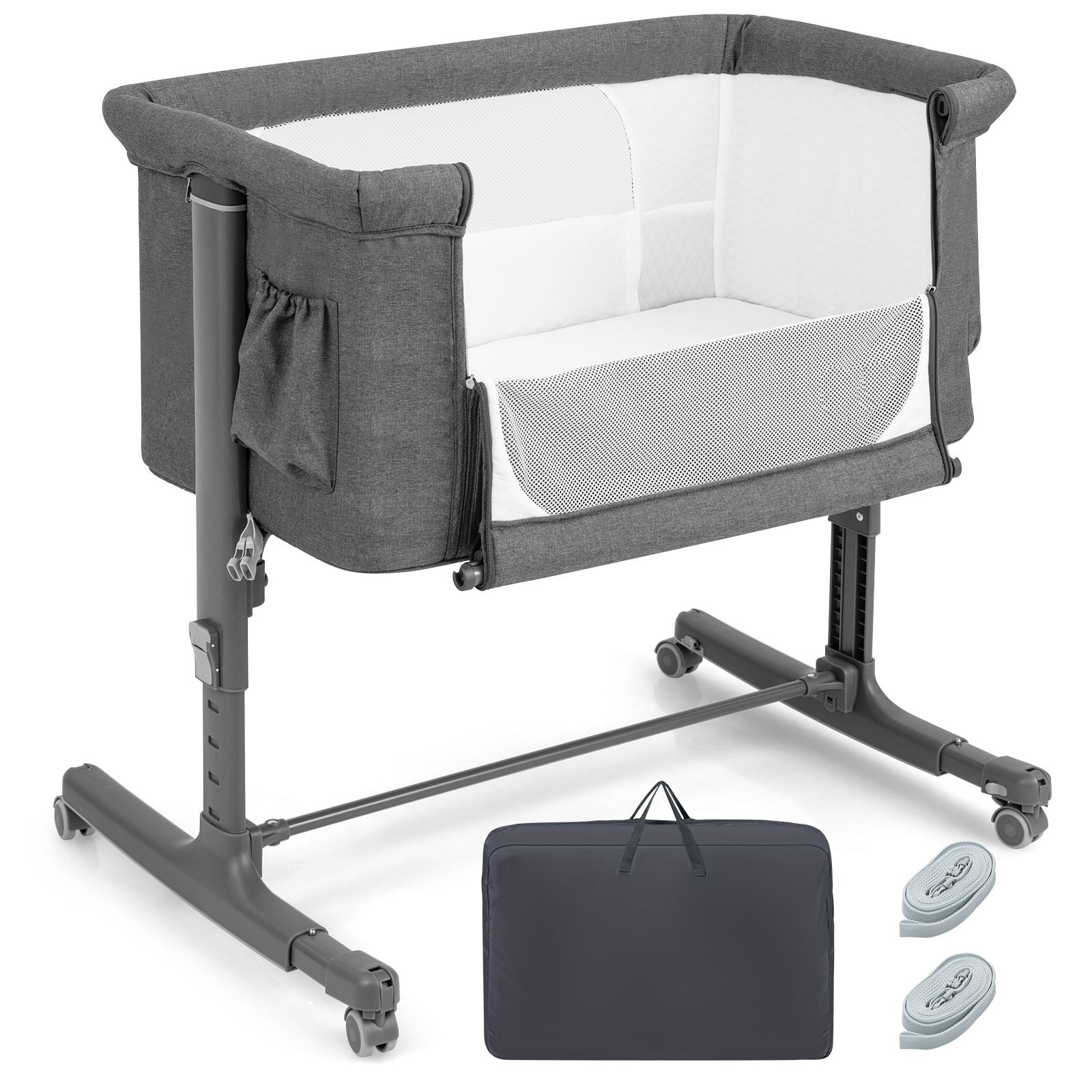 3-In-1 Adjustable Baby Bedside Bassinet with Mattress