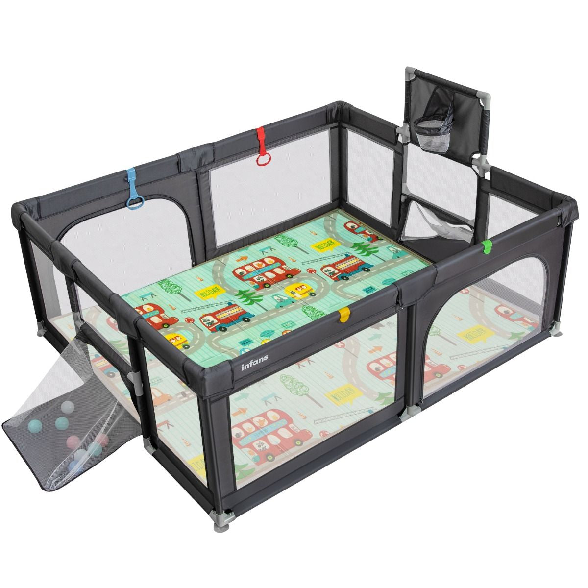 Large Baby Playpen with Mat with Basketball Hoop and Soccer Nets