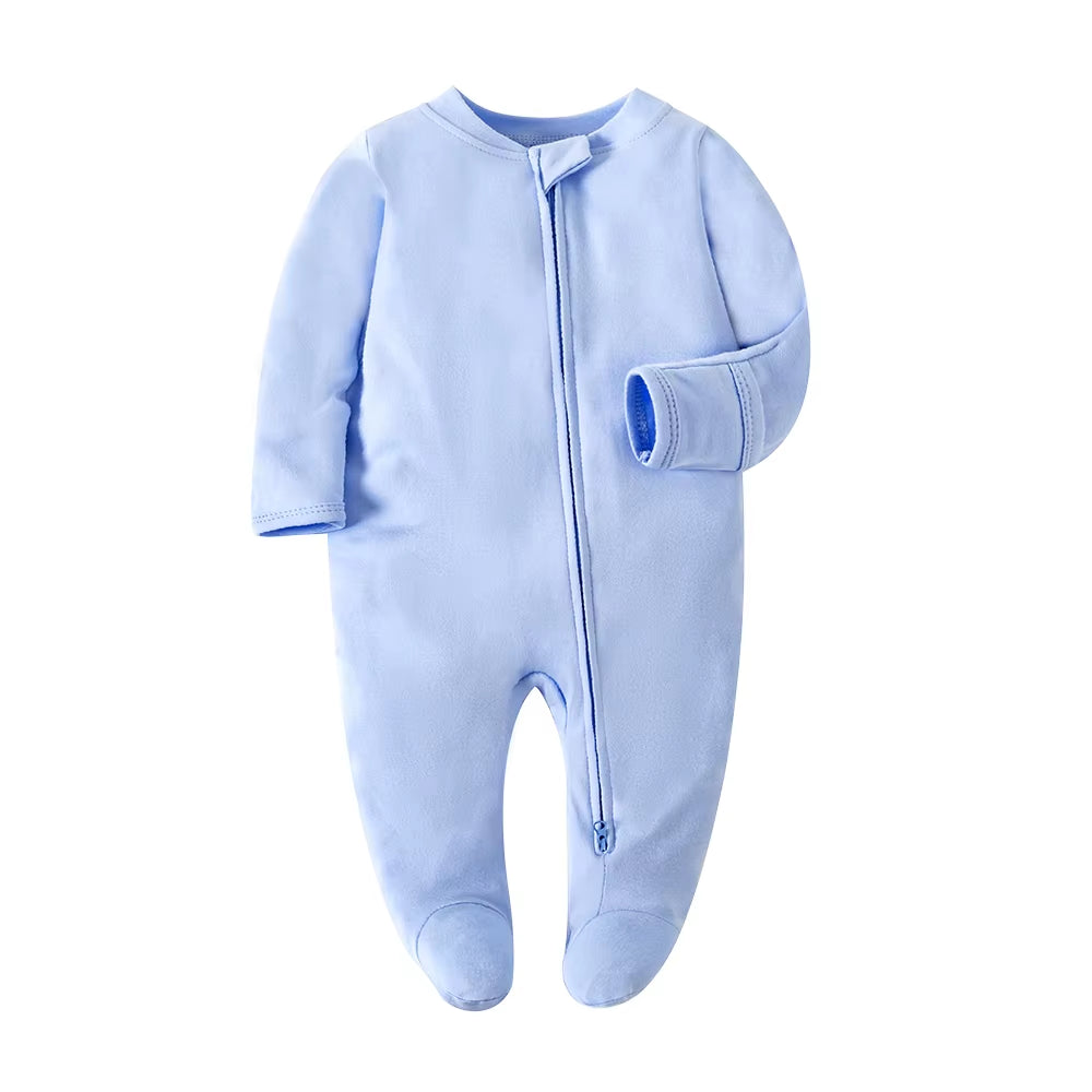 Newborn Footed Pajamas Zipper Girl and Boy Romper Long Sleeve Jumpsuit Cotton Solid White Fashion 0-12 Months Baby Clothes