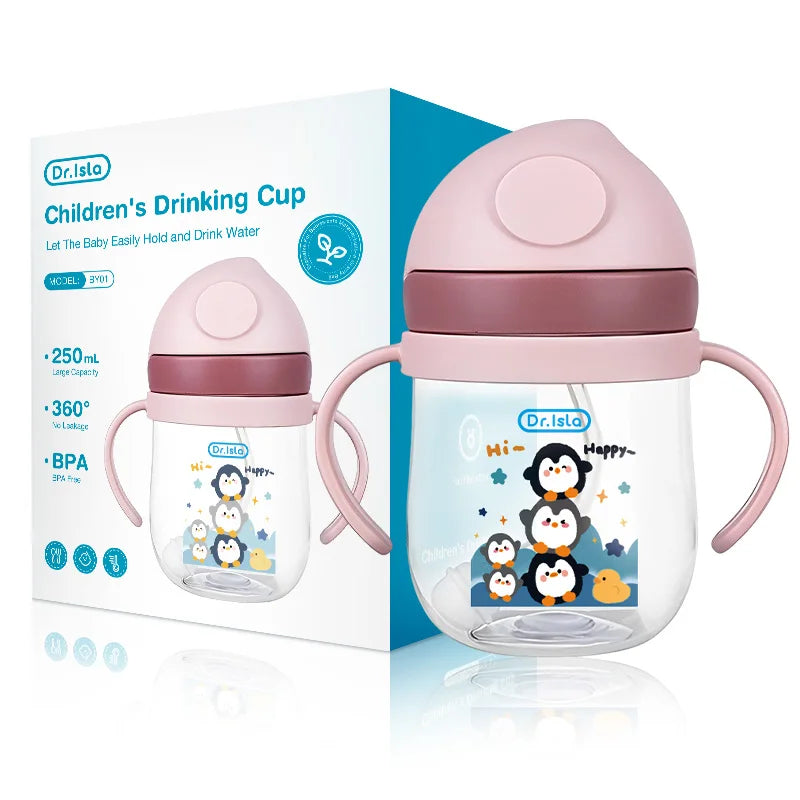 MAMIJOY 2PCS 250ML Baby Learning Drinking Cup With Gravity Ball&Handle&Scale Leak-proofHeat Resistance Newborn Water Cup BY01