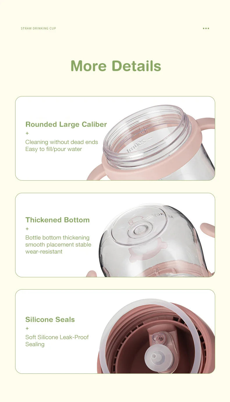 MAMIJOY 2PCS 250ML Baby Learning Drinking Cup With Gravity Ball&Handle&Scale Leak-proofHeat Resistance Newborn Water Cup BY01