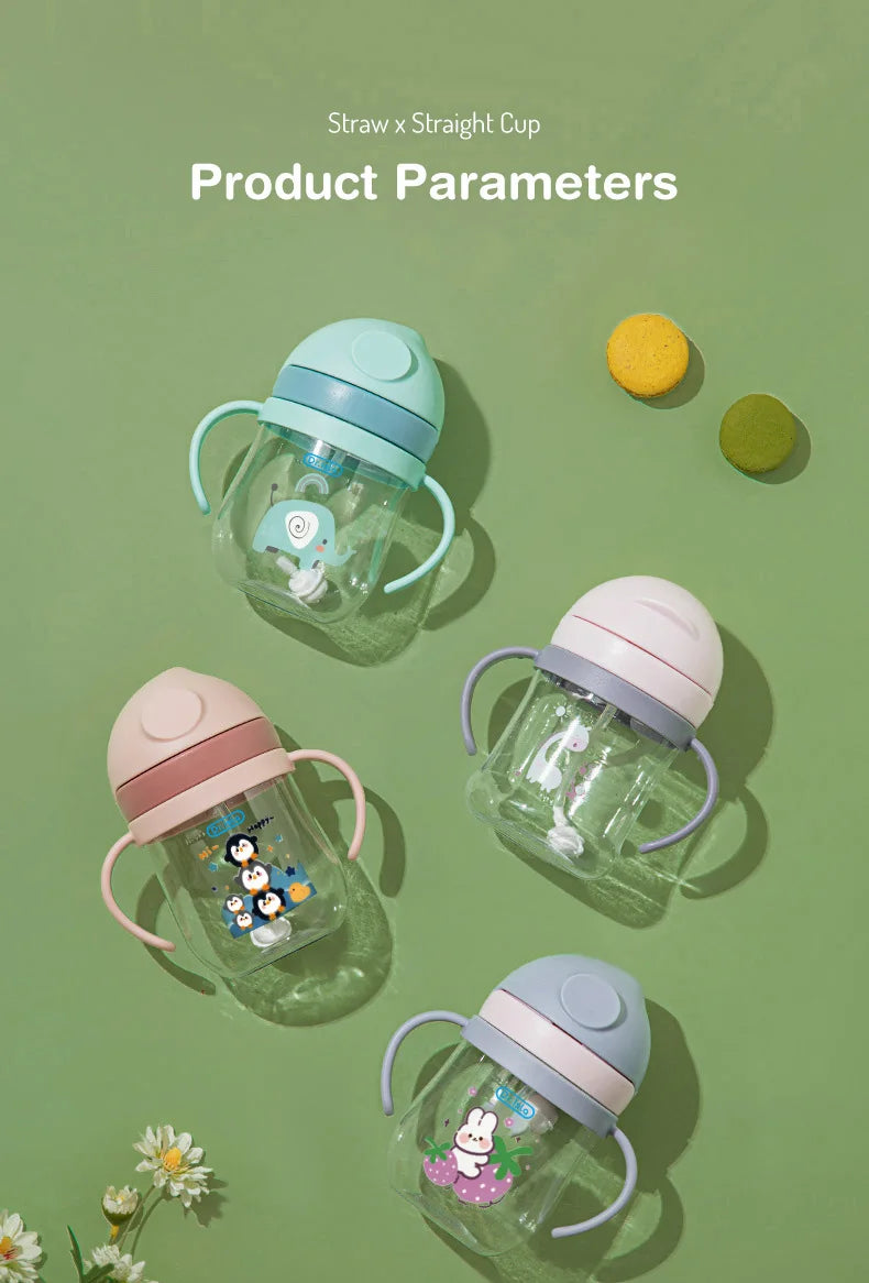 MAMIJOY 2PCS 250ML Baby Learning Drinking Cup With Gravity Ball&Handle&Scale Leak-proofHeat Resistance Newborn Water Cup BY01