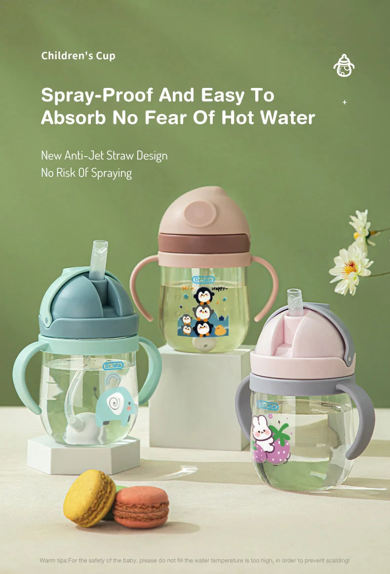 MAMIJOY 2PCS 250ML Baby Learning Drinking Cup With Gravity Ball&Handle&Scale Leak-proofHeat Resistance Newborn Water Cup BY01