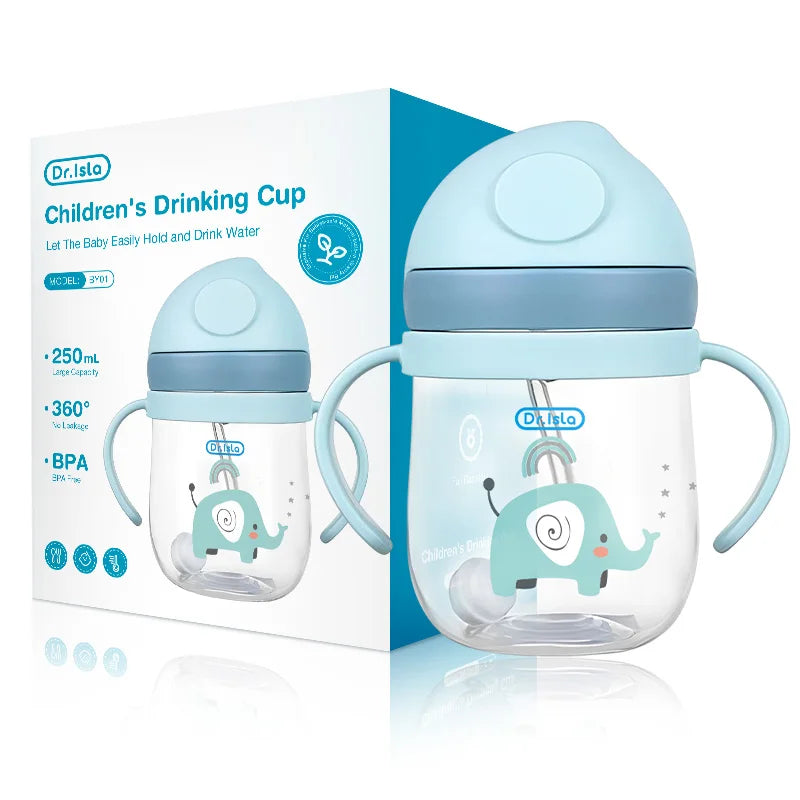 MAMIJOY 2PCS 250ML Baby Learning Drinking Cup With Gravity Ball&Handle&Scale Leak-proofHeat Resistance Newborn Water Cup BY01