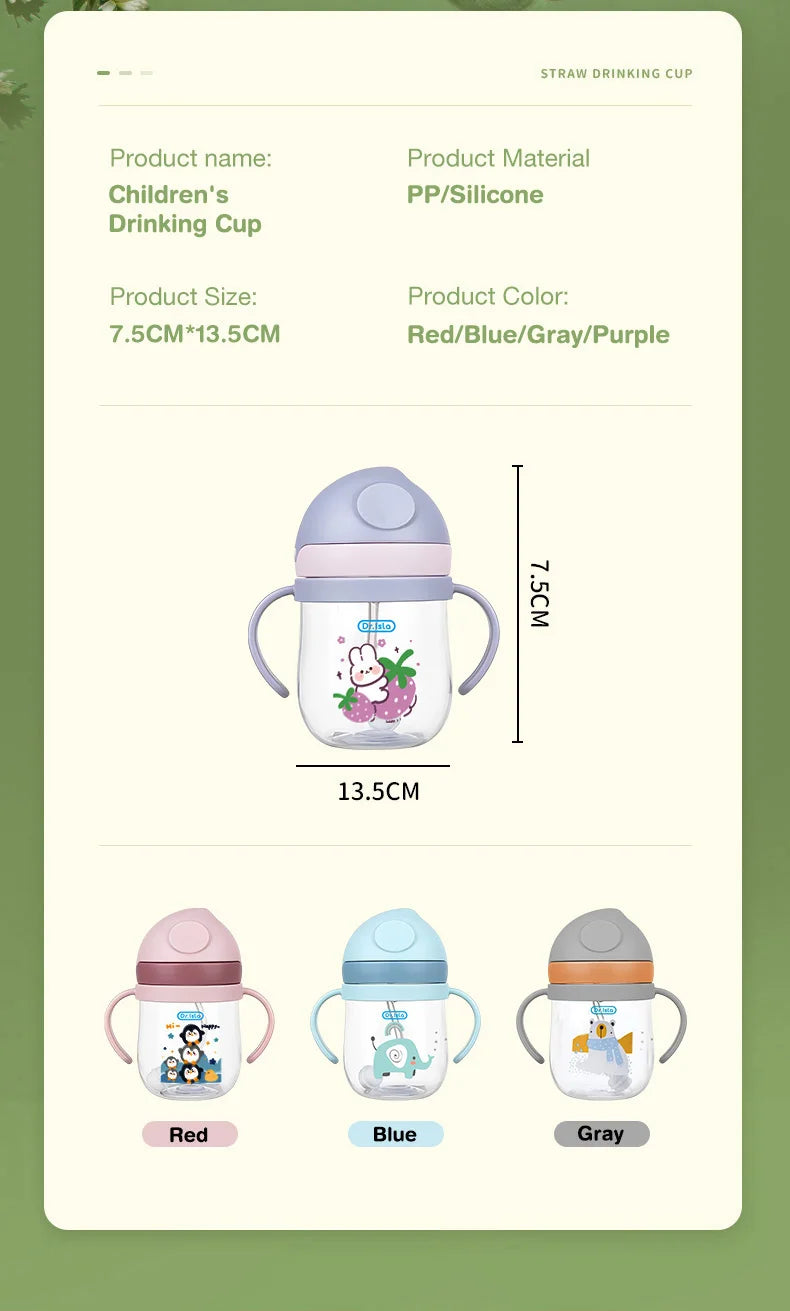 MAMIJOY 2PCS 250ML Baby Learning Drinking Cup With Gravity Ball&Handle&Scale Leak-proofHeat Resistance Newborn Water Cup BY01