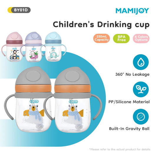 MAMIJOY 2PCS 250ML Baby Learning Drinking Cup With Gravity Ball&Handle&Scale Leak-proofHeat Resistance Newborn Water Cup BY01