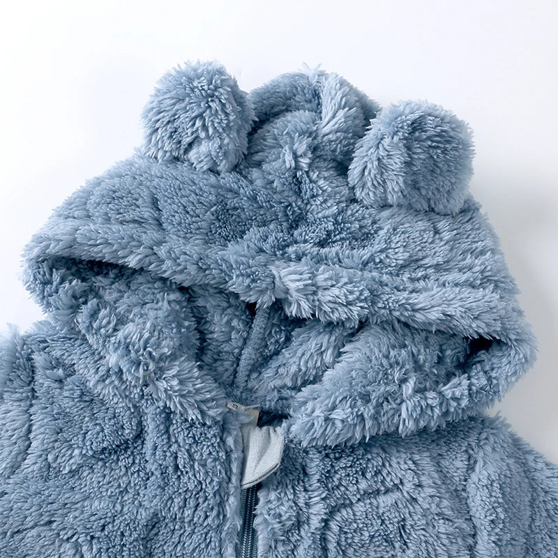 Baby Romper Winter Thicken Fleece Hooded Newborn Cute Bear Clothes Toddler Jumpsuits Zipper Infant Clothes Newborn Pyjamas
