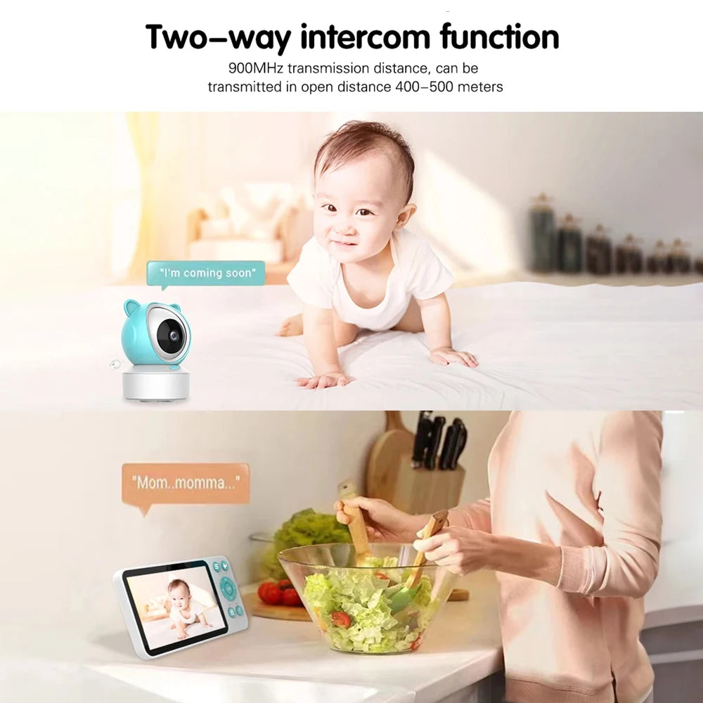 Tuya Smart WiFi Baby Cry Sound Detection Audio Video Baby Monitor PTZ Infrared 5Inch Monitor Camera 1080P Phone APP Remote View