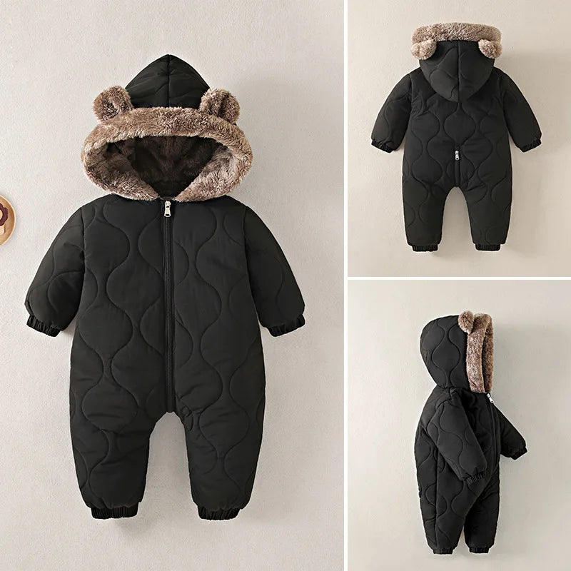 Boys New born baby clothes Autumn Winter Fleece-Lined Hooded Romper Pants Perfect for Outdoor toddler girl little girls clothing
