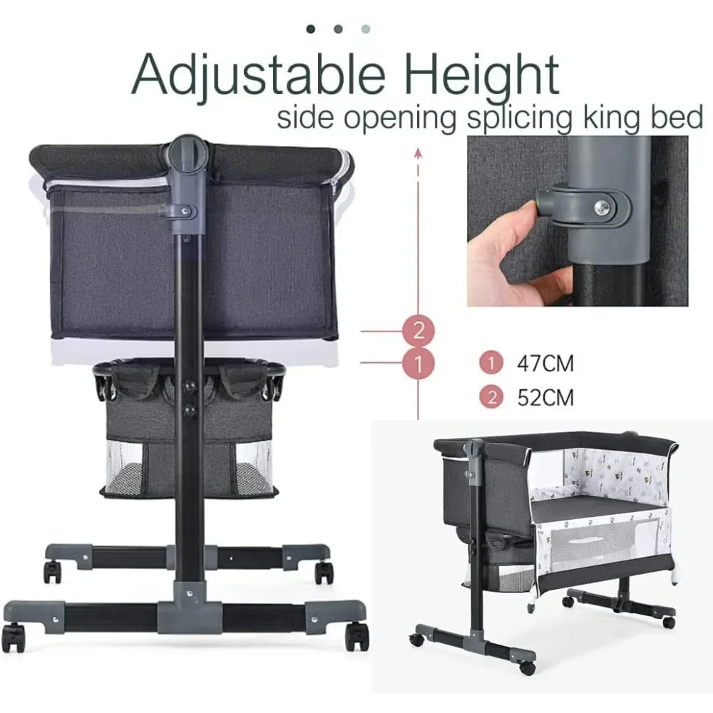 Portable Baby Crib Convertible Bassinet Multi-Functional Foldable Travel Bed with Wheels for Nursery Room Newborns Toddlers