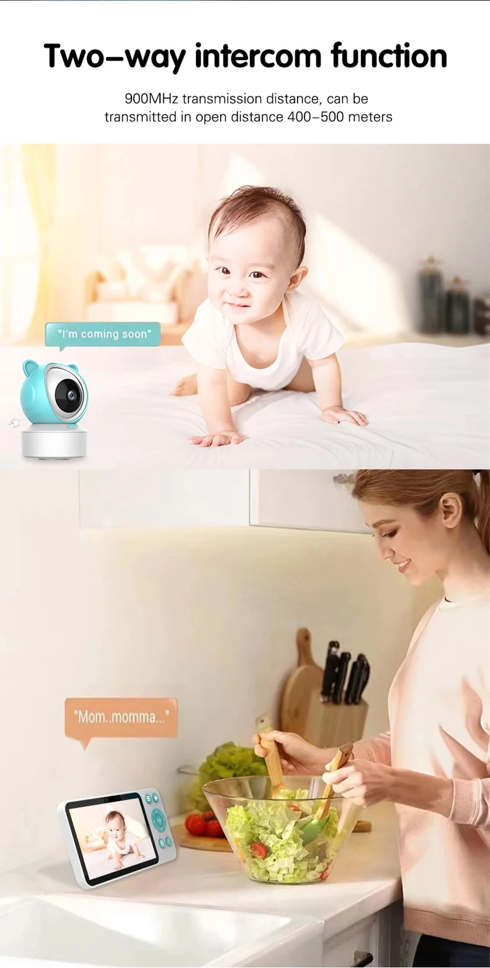 Tuya Smart WiFi Baby Cry Sound Detection Audio Video Baby Monitor PTZ Infrared 5Inch Monitor Camera 1080P Phone APP Remote View