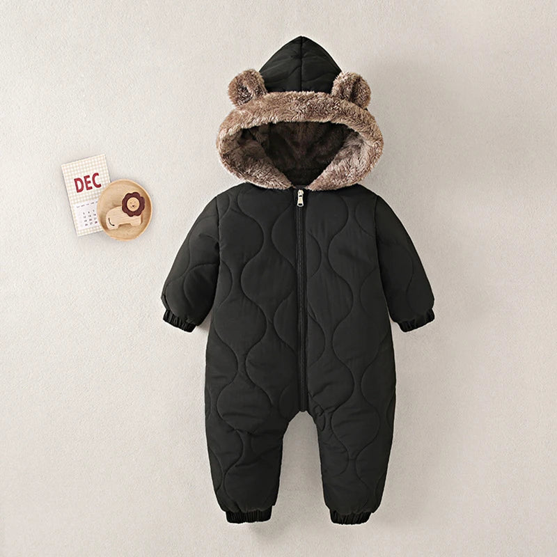 Boys New born baby clothes Autumn Winter Fleece-Lined Hooded Romper Pants Perfect for Outdoor toddler girl little girls clothing