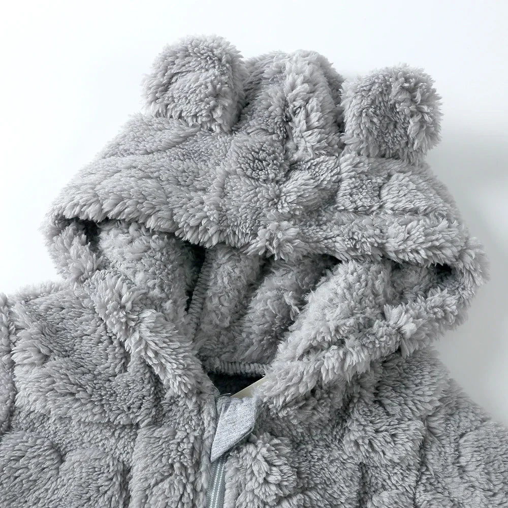 Baby Romper Winter Thicken Fleece Hooded Newborn Cute Bear Clothes Toddler Jumpsuits Zipper Infant Clothes Newborn Pyjamas