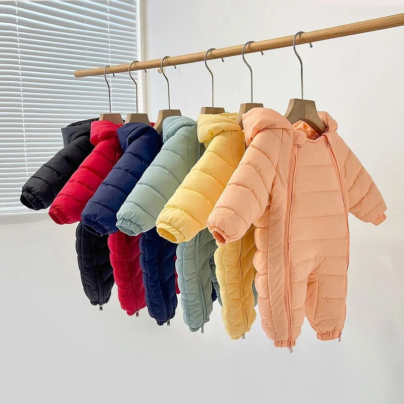 Baby jumpsuit winter new plush and thick hooded down climbing suit for babies to go out and hug clothes, newborn cotton jacket