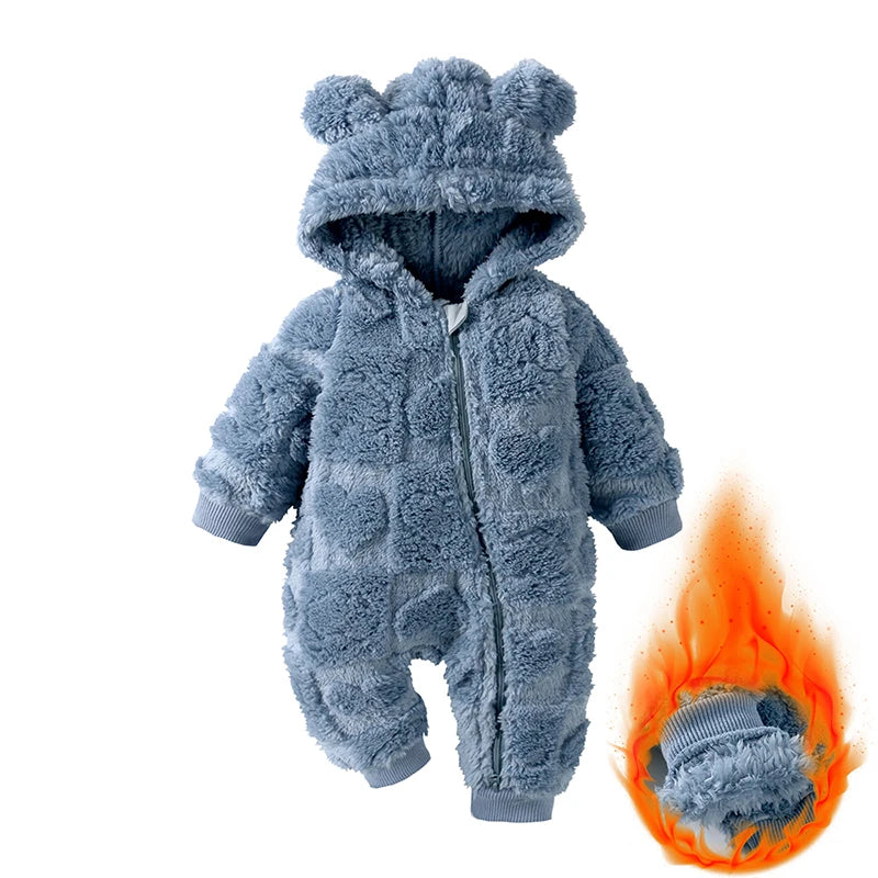 Baby Romper Winter Thicken Fleece Hooded Newborn Cute Bear Clothes Toddler Jumpsuits Zipper Infant Clothes Newborn Pyjamas