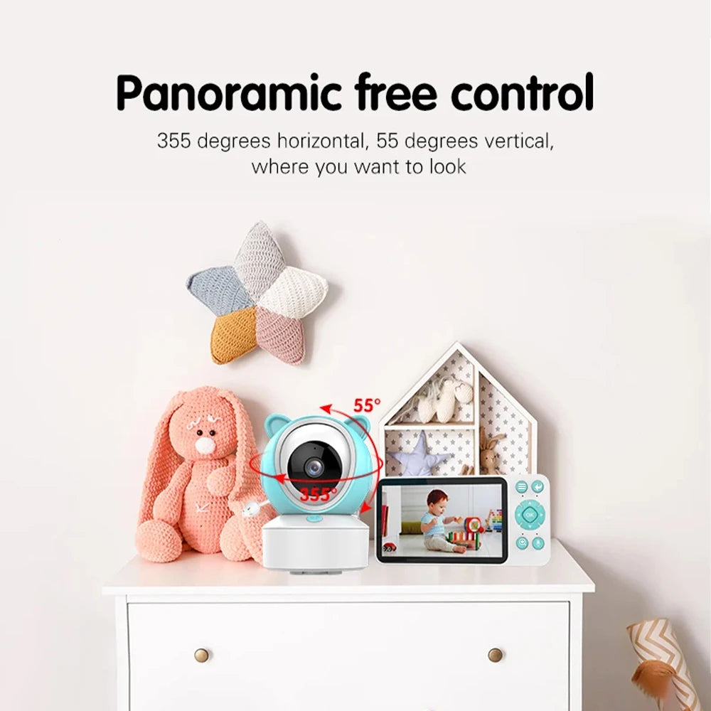 Tuya Smart WiFi Baby Cry Sound Detection Audio Video Baby Monitor PTZ Infrared 5Inch Monitor Camera 1080P Phone APP Remote View