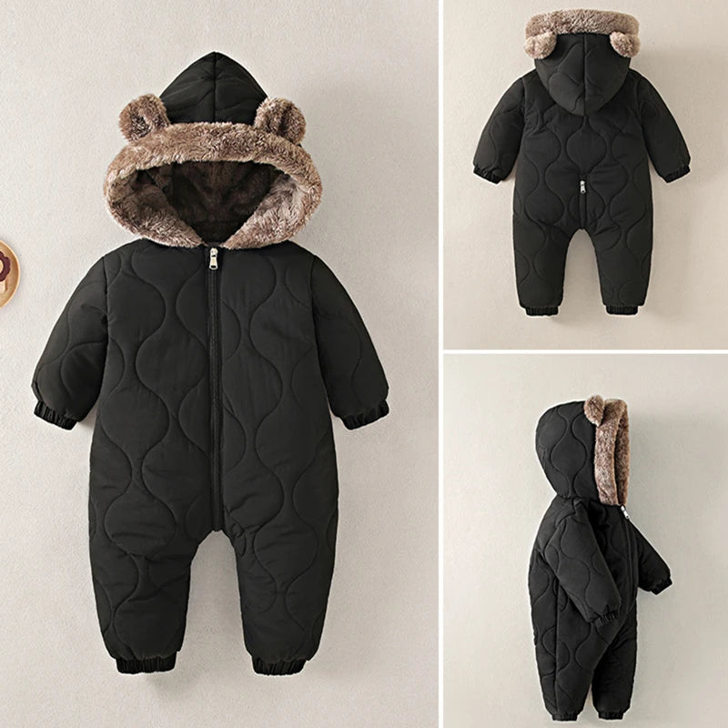 Boys New born baby clothes Autumn Winter Fleece-Lined Hooded Romper Pants Perfect for Outdoor toddler girl little girls clothing