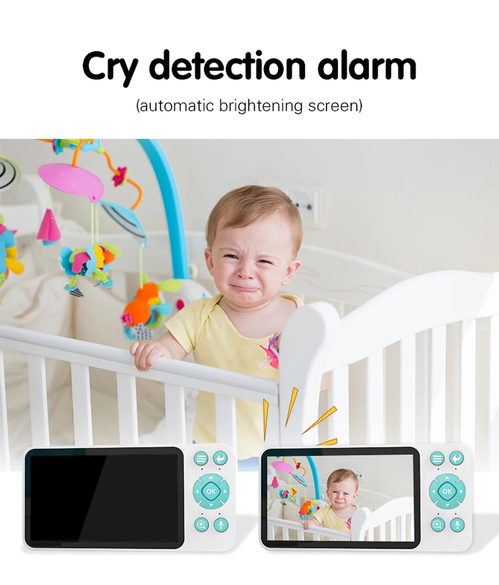 Tuya Smart WiFi Baby Cry Sound Detection Audio Video Baby Monitor PTZ Infrared 5Inch Monitor Camera 1080P Phone APP Remote View