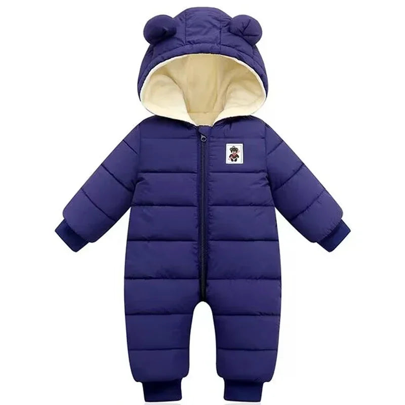 Baby jumpsuit winter new plush and thick hooded down climbing suit for babies to go out and hug clothes, newborn cotton jacket