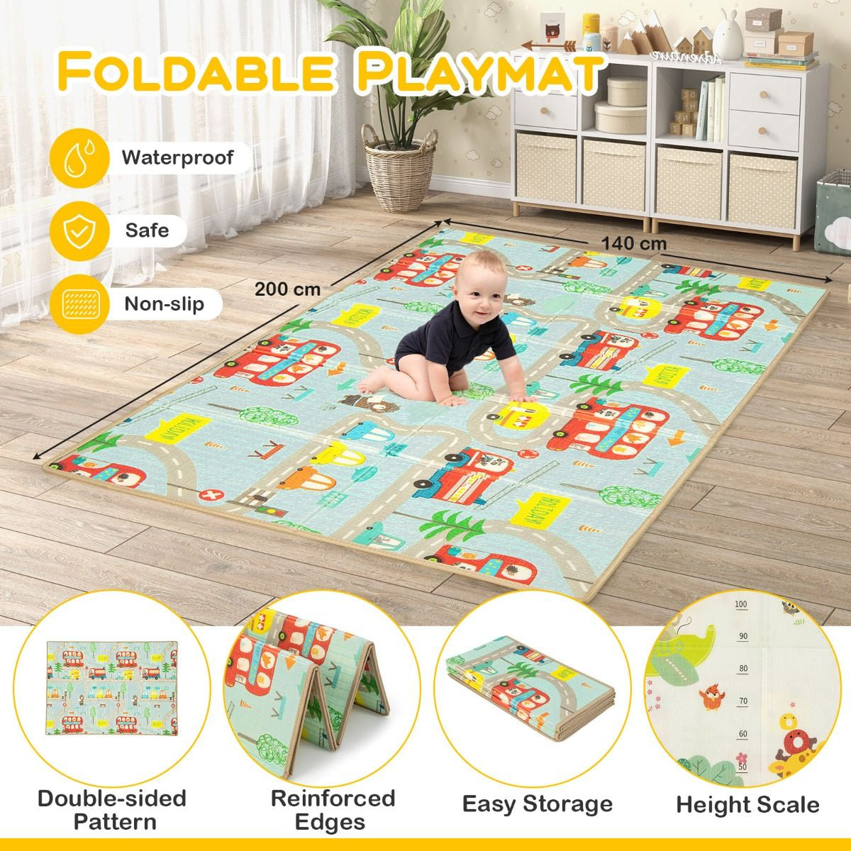 Baby Playpen with Mat and 4 Pull Rings