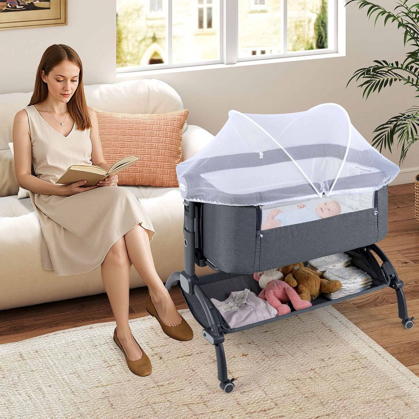 Baby Bassinet Bedside Sleeper with 7-Height Adjustment for Newborns