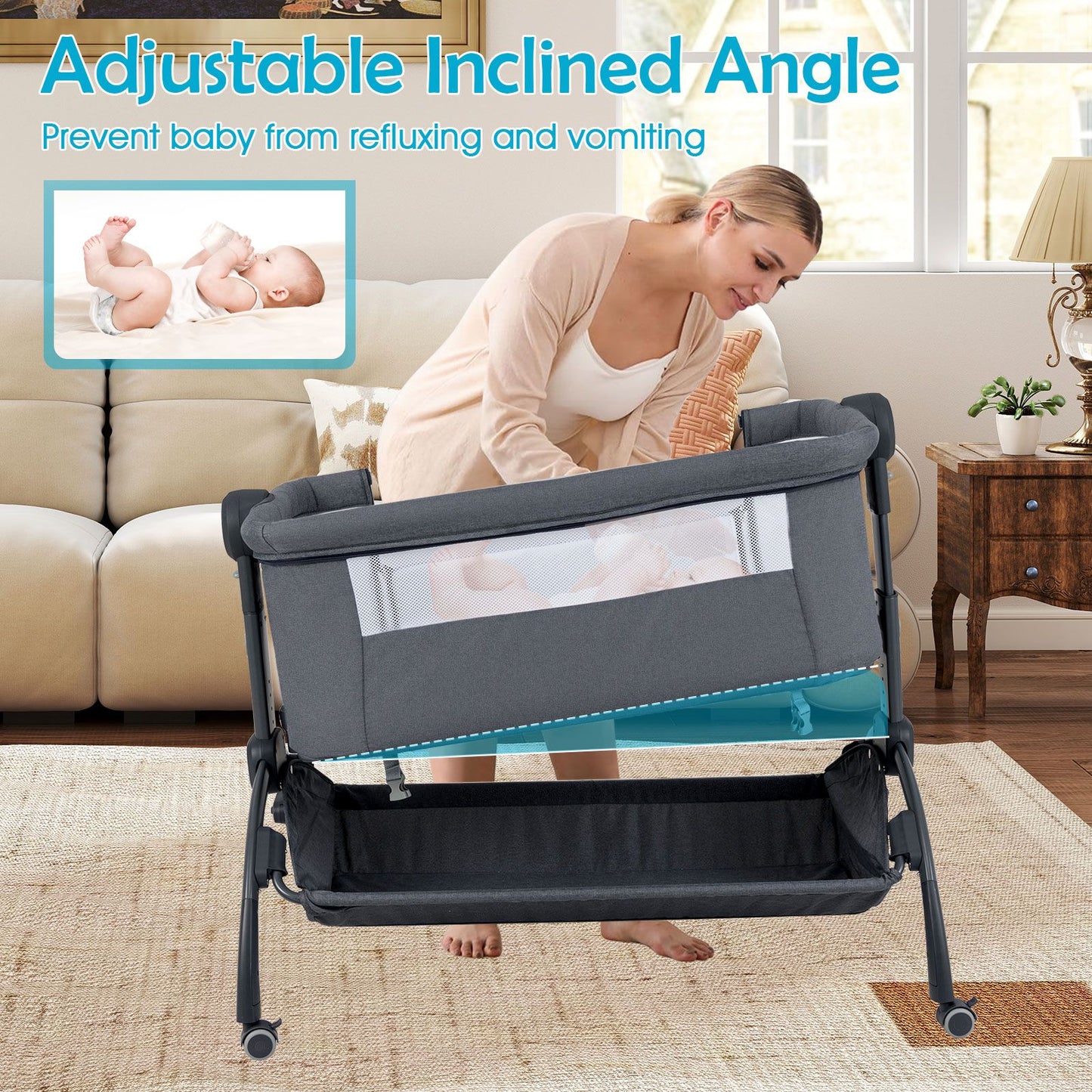 Baby Bassinet Bedside Sleeper with 7-Height Adjustment for Newborns
