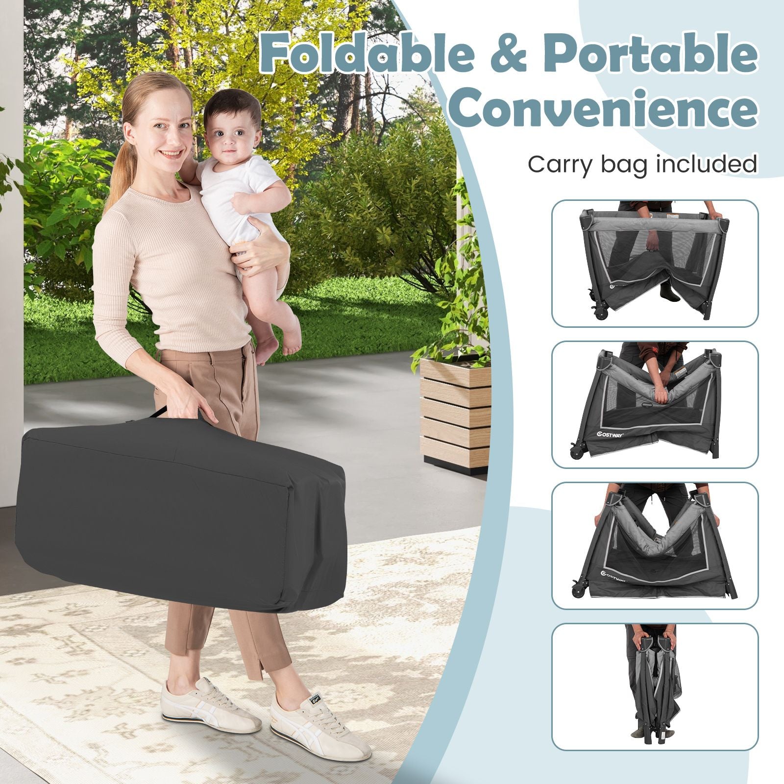 5-In-1 Foldable Pack and Play with Removable Bassinet