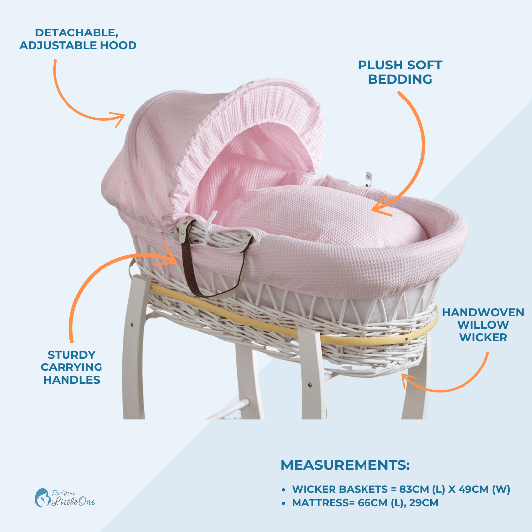 Grey Waffle Grey Wicker Baby Moses Basket With Stand-3