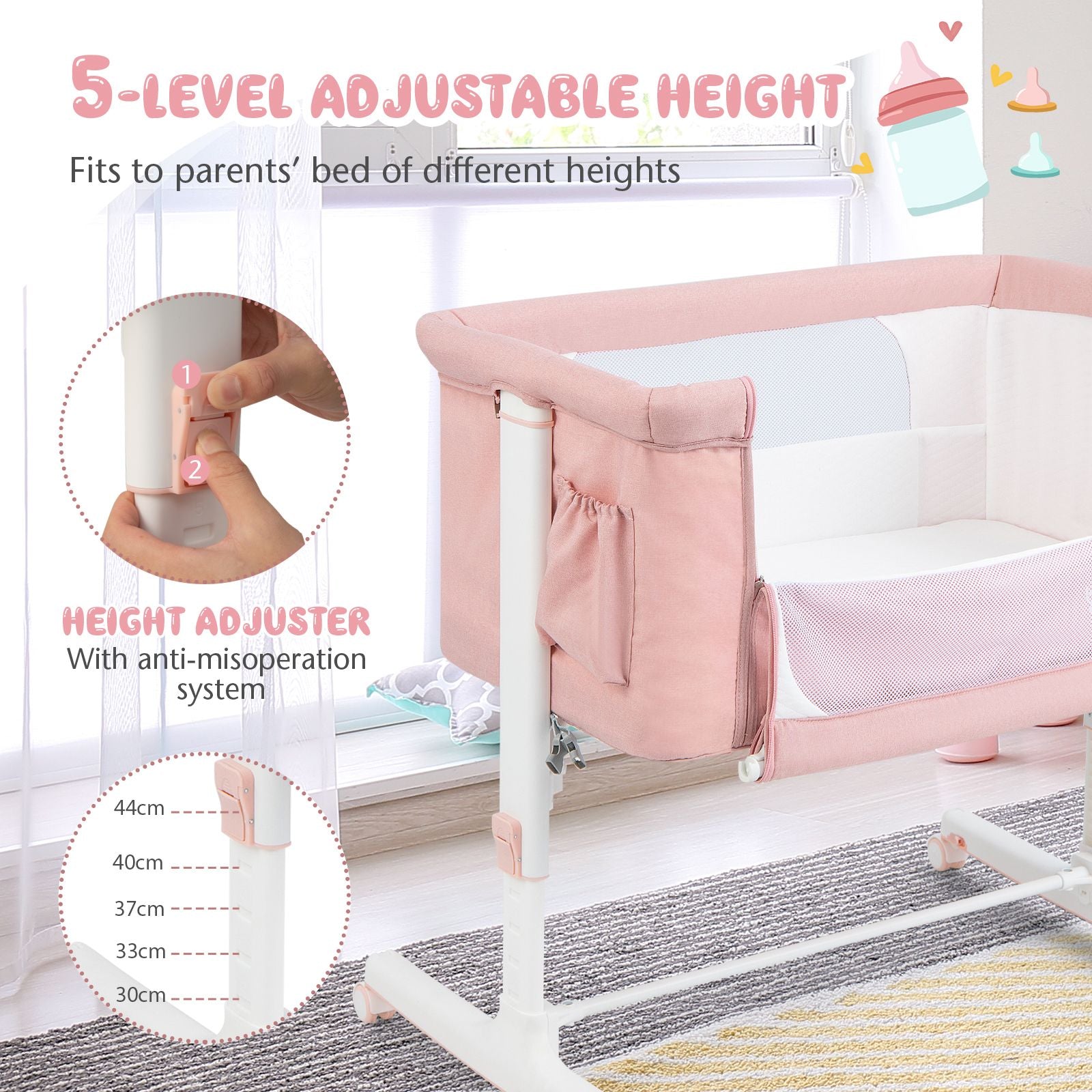 3-In-1 Adjustable Baby Bedside Bassinet with Mattress