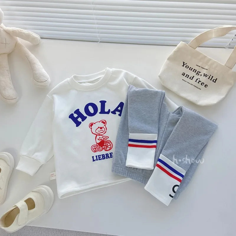 Fashion Baby Girl Boy Cotton Clothes Set Cartoon Bear Sweatshirt+Legging Pant 2Pcs Infant Toddler Hoodie Set Baby Clothes