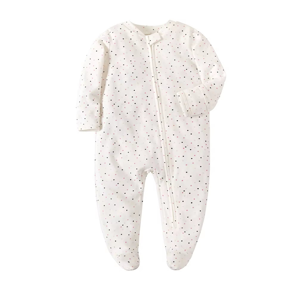 Newborn Footed Pajamas Zipper Girl and Boy Romper Long Sleeve Jumpsuit Cotton Solid White Fashion 0-12 Months Baby Clothes