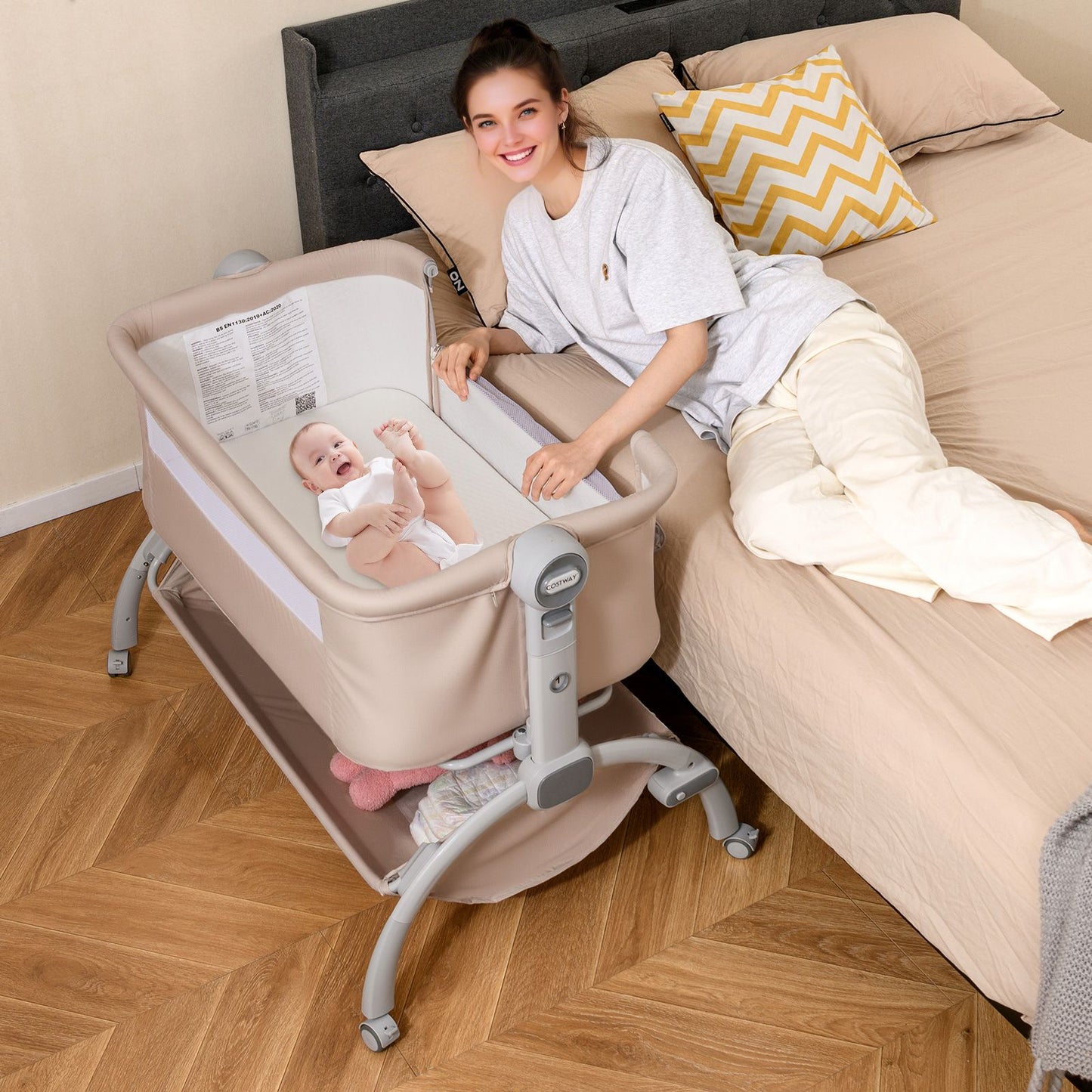 Baby Bassinet Bedside Sleeper with 7-Height Adjustment for Newborns
