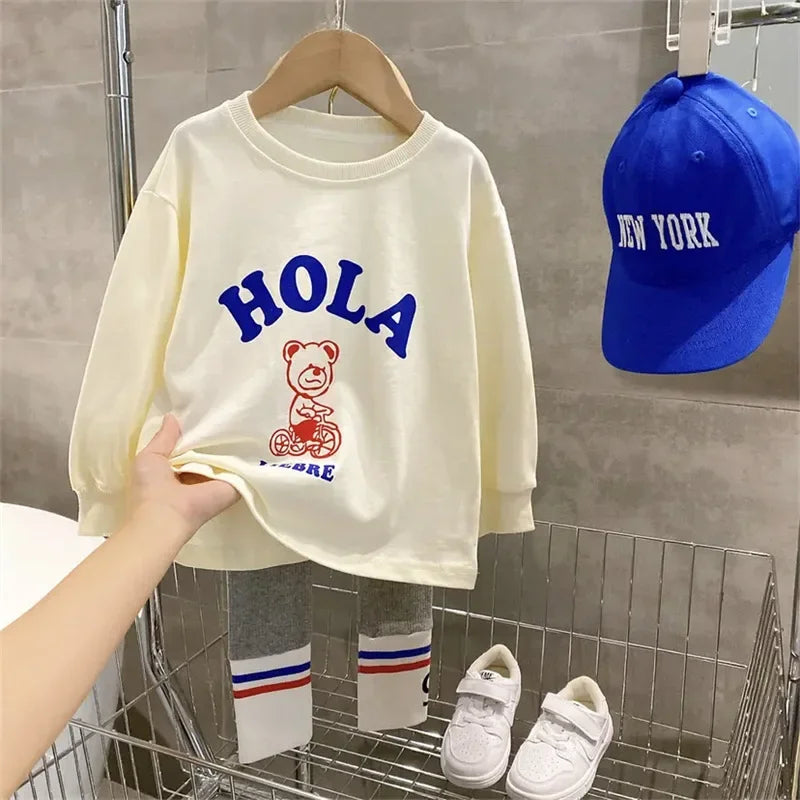 Fashion Baby Girl Boy Cotton Clothes Set Cartoon Bear Sweatshirt+Legging Pant 2Pcs Infant Toddler Hoodie Set Baby Clothes