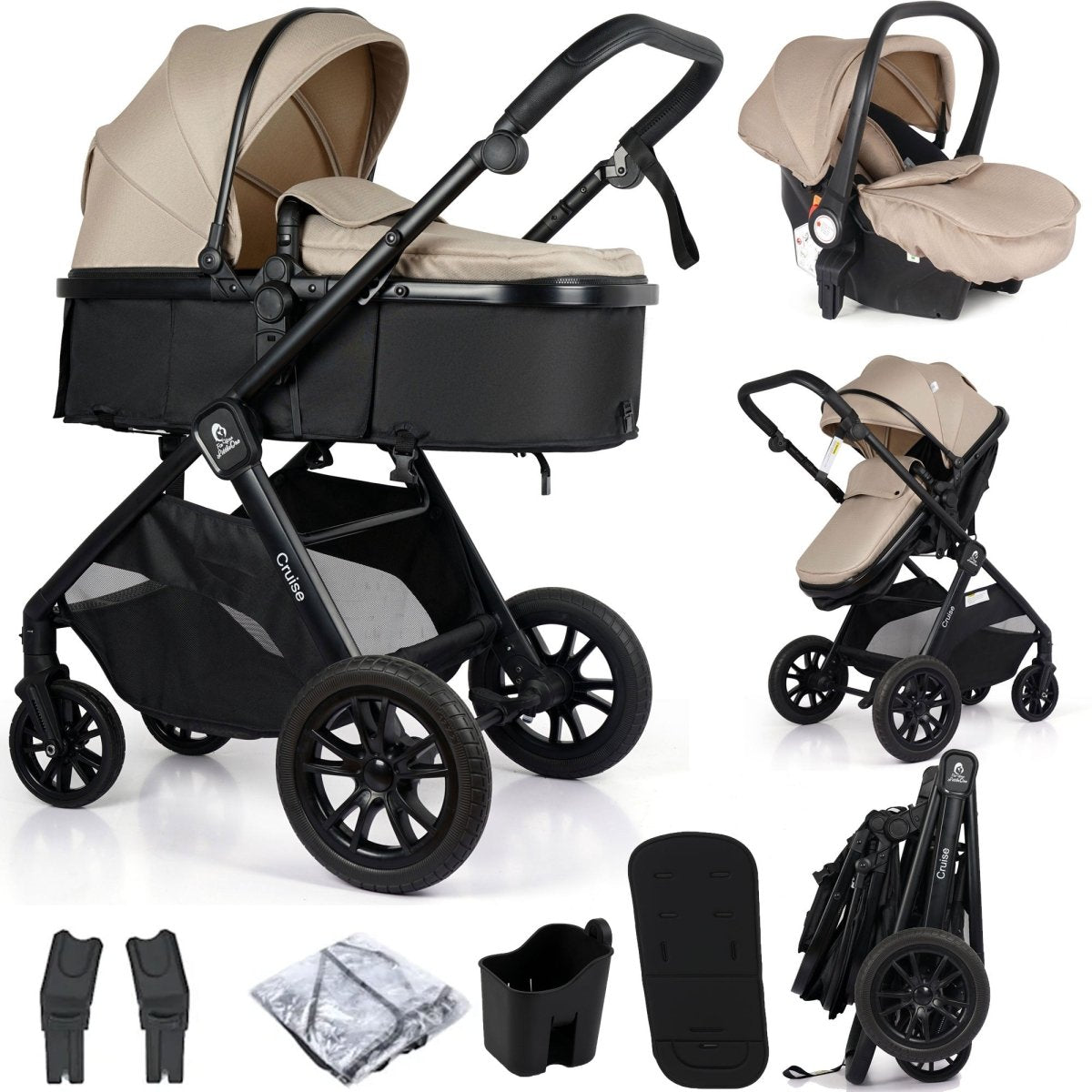 For Your Little One Cruise 3 In 1 Travel System With i-Size Car Seat - Dune Beige (Free Cupholder And Seat Liner Included!)-0