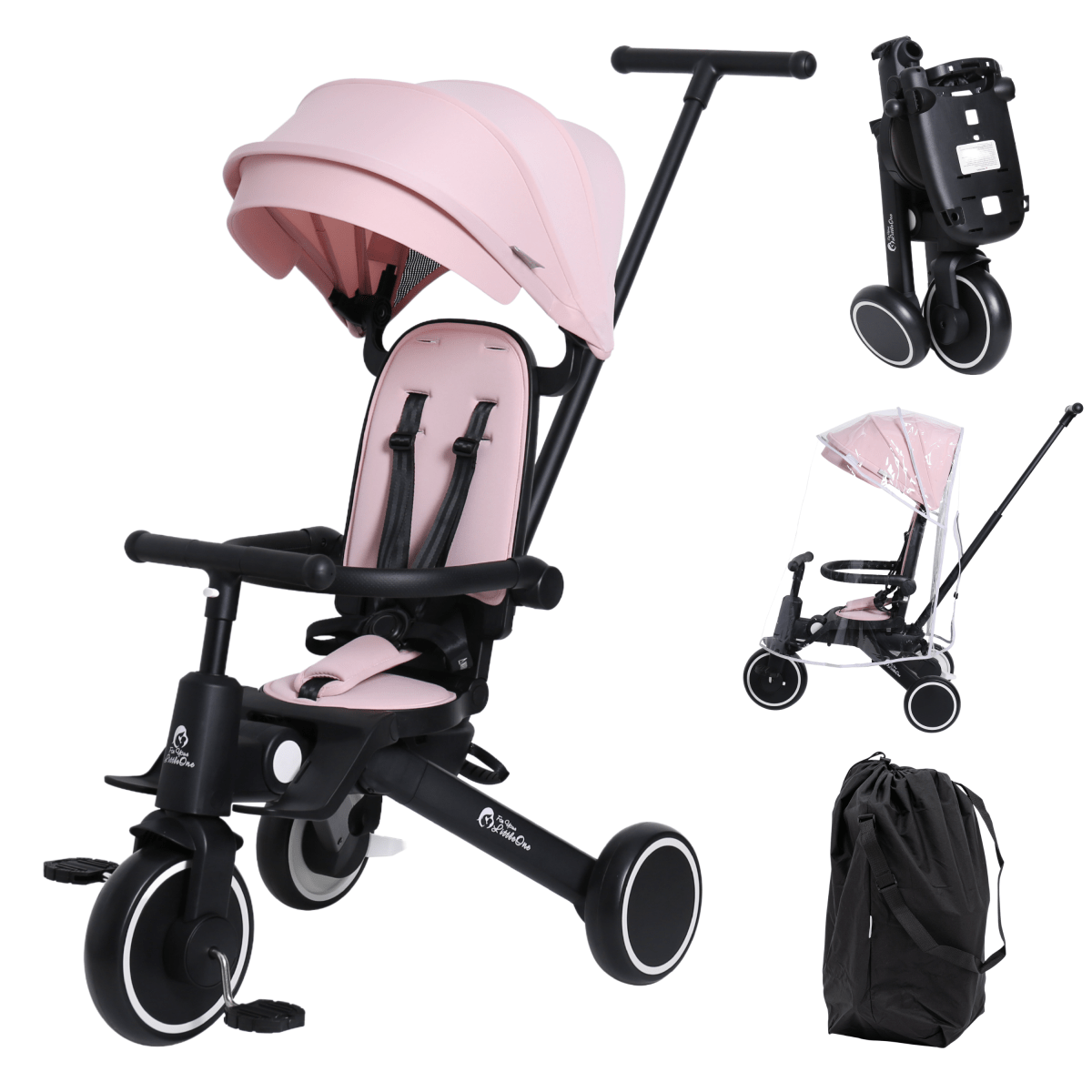 Foryourlittleone Xplor Plus 6 in 1 Foldable Trike - Pastel Pink (10m-5y)-0